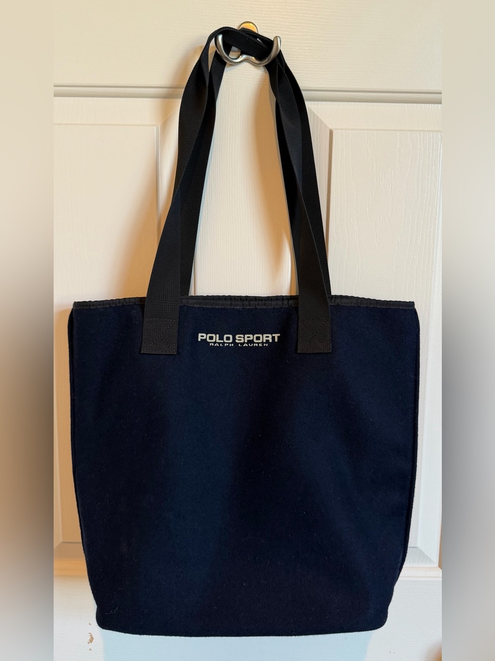 Vintage 90 Navy Wool Blend & Canvas Ralph Lauren Polo Tote Bag